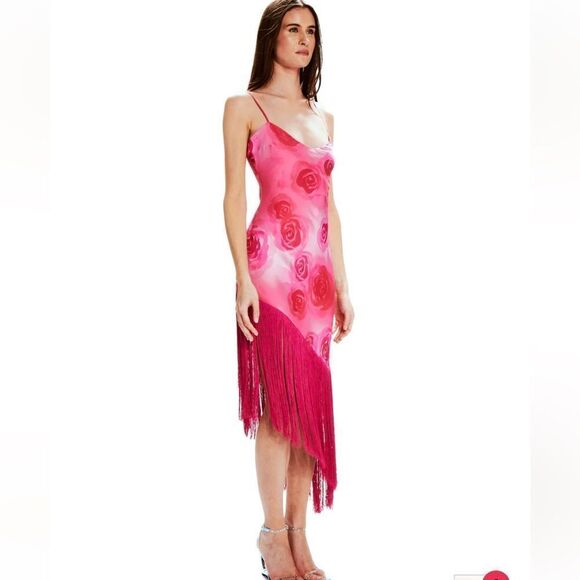 NWT MIRAE Belle Desert Rose Dress fringe hem print slip Revolve 42 10 - Picture 3 of 12